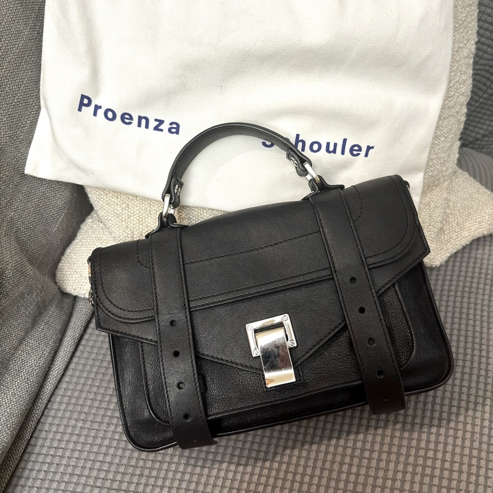 proenza schouler ps1 tiny satchel in black with silver hardware